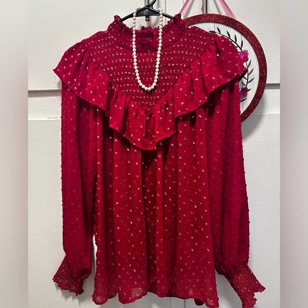 Elegant Red Ruffled Women's Top